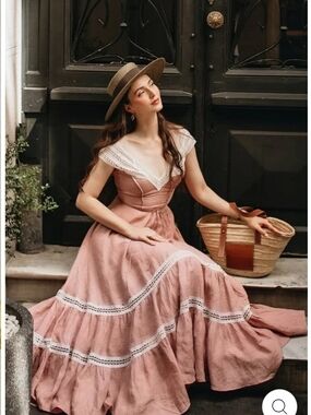 Romantic Pink Lace-Trim Maxi Dress for Women